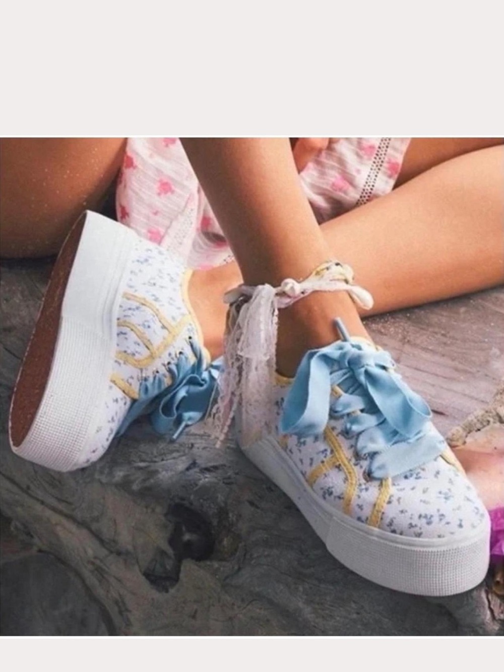 LoveShackFancy x Superga Platform Sneakers-8 Blue Shoelaces